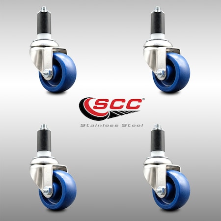 Service Caster 3 Inch 316SS Solid Polyurethane Swivel 1-1/4 Inch Expanding Stem Caster Set SCC SCC-SS316EX20S314-SPUS-114-4